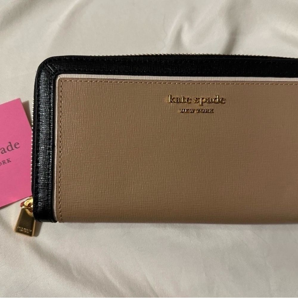 Kate Spade Dark Beige/Tan and Black Zip Wallet